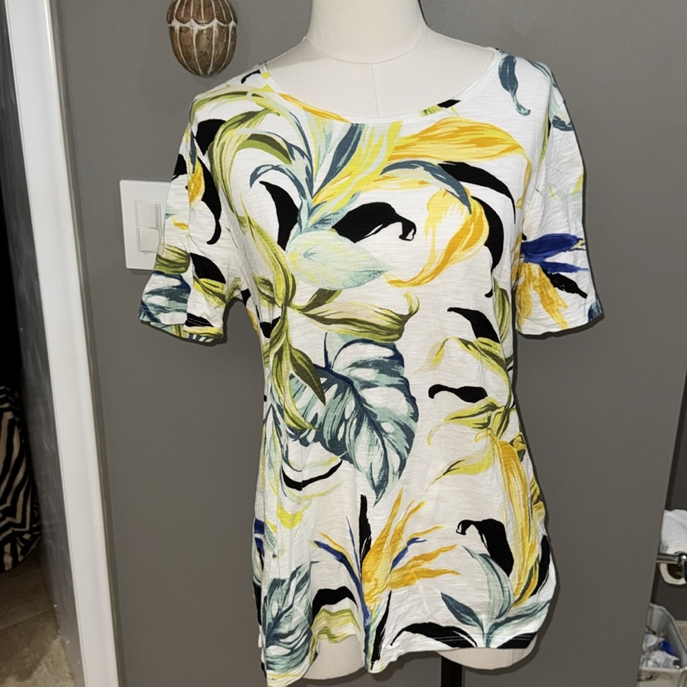 Chico's Leafy Print Blouse with Yellow and Green